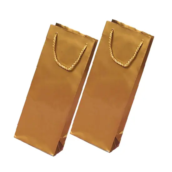 Stylish Glossy Paper Wine Bottle Euro Tote 5" x 3" x 13 1/4" Gold {6}