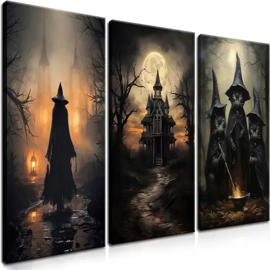 3 Piece Halloween Dark Witch Canvas Wall Art - 12x16 Inches {1}