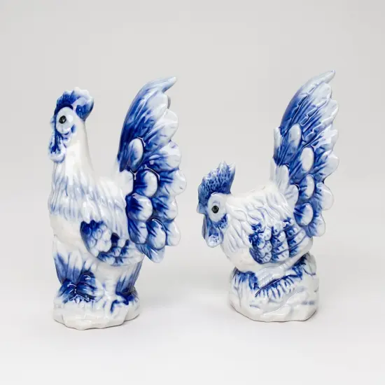 Dutch Blue Ceramic Country Rooster Salt And Pepper Shakers, Farm and Ranch Decor, Gift for Mom {3}