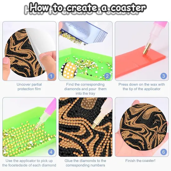 8 Pcs Diamond Art Painting Coasters Kits Marble Ocean Diamond Art Coasters with Holder DIY Diamond Dot Coaster for Gifts Beginner Adults Art Table Home Craft Gift Supplies {2}