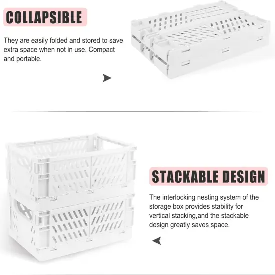 Plastic Storage Baskets for Desk Organizing, Office Drawer Organizer, 2 Medium+2 Small Durable Folding Storage Crate {4}