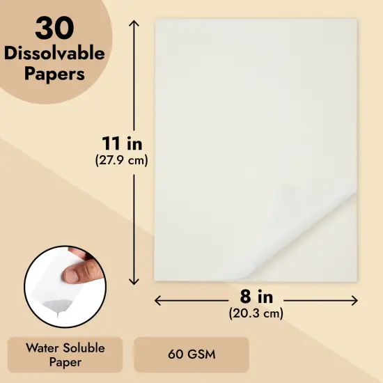 30 Pack Water Soluble Paper, Dissolvable Disappearing Sheets for Embroidery, Arts, Crafts, Letter-Size (3pt, 60gsm, 8.5 x 11 In) {3}