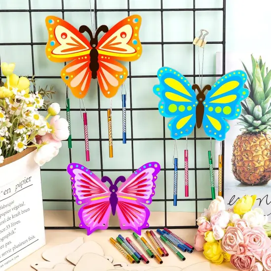 8Pcs Spring Butterfly Wind Chime Kit, Wooden Wind Chime Kits for Kids, Butterfly Party Favors for DIY Craft for Birthday and Summer {2}