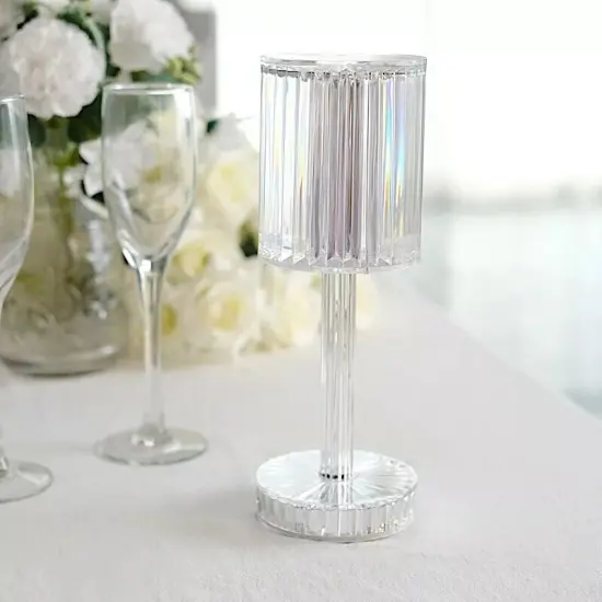 Clear 10" Acrylic Crystal Desk Lamp Decorative Cylinder LED Light Party Events {3}
