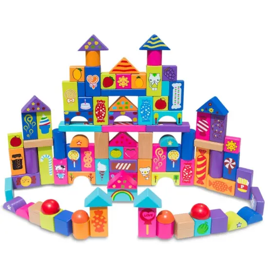 Set of 90 Colorful Wooden Building Blocks Educational Stacking Toy Castle {1}