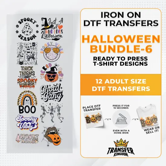 Iron on DTF Transfer Halloween Bundle 6 - 12 Best Seller T-shirt Designs Ready To Press {1}
