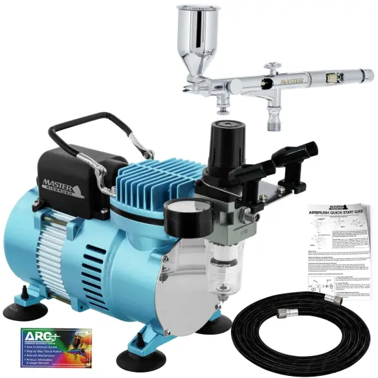 High Precision Detail Control Dual-Action Side Feed Airbrush Set with Cool Runner II Dual Fan Air Compressor Kit, 0.2mm Tip, 1/2oz Gravity Cup {1}