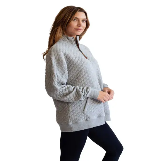 Ladies' Quilted QZip Pullover HEATHER GREY {6}