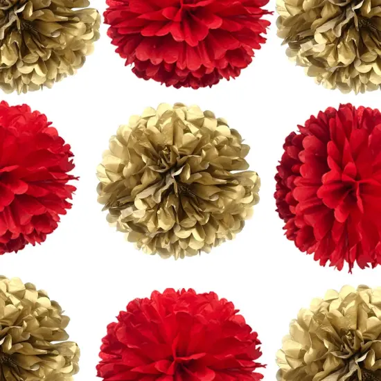 14" Red and Gold Tissue Pom Poms Kit DIY Decorative Paper Flowers Ball for Christmas New Years Eve Party Wedding Baby Shower Graduation Birthday Party Home Outdoor Hanging Decorations, Pack of 10 {3}