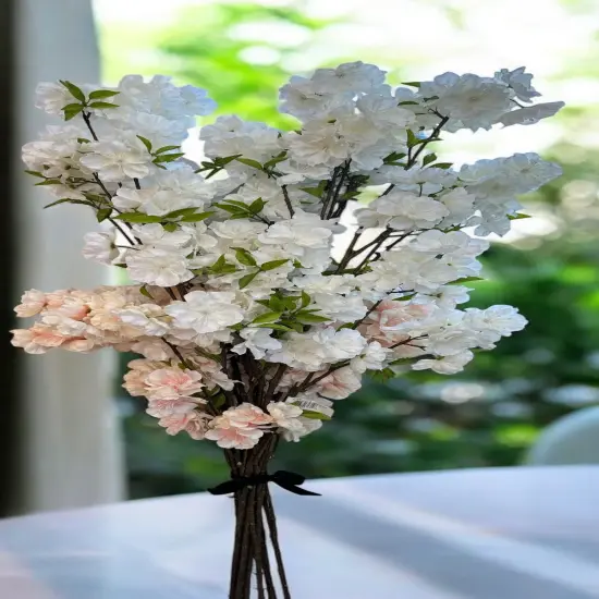 30.5" Faux Peach Blossom Bundle &ndash; 10 Artificial Stems for Vases, Floral Centerpieces & Wedding Decor-ZBB685-WH/PE {3}