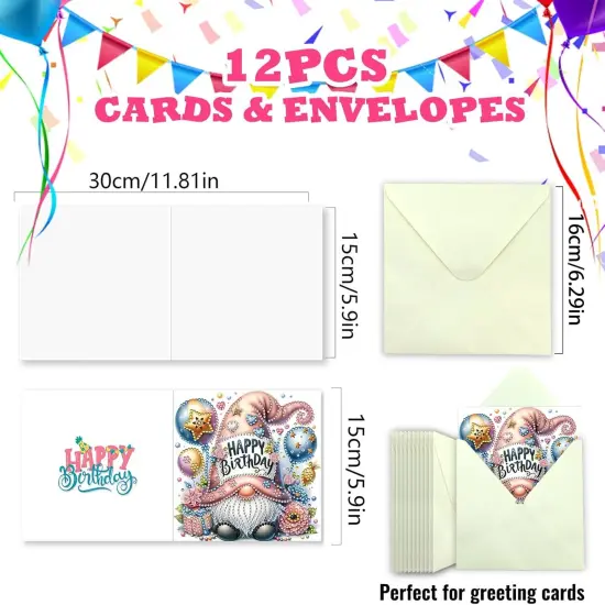 12 PCS Diamond Art Painting Birthday Greeting Cards, Fete Day Craft DIY Card Making Kits for Adults Kids Gifts (Happy Birthday) {2}