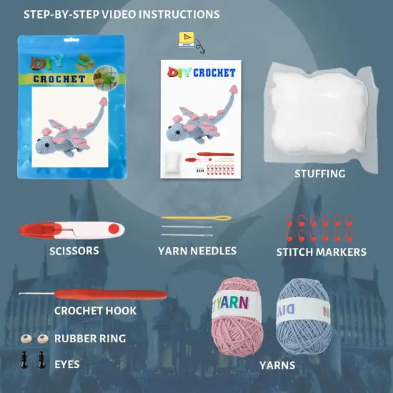 Crochet Kit for Beginners, Learn to Crochet Animals - Easy Crochet Starter Kit Gift for Kids and Adults, Lovely Gray Dragon (40%+ Yarn Content) {3}