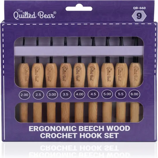 Wooden Crochet Hooks &ndash; 9 Piece Crochet Hooks Set with Stylish Beech Wood Ergonomic Crochet Hooks Handles & Steel Hook Heads (2mm - 6mm) {1}