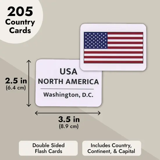 BLUE PANDA 205 Countries of The World Flags Flash Cards for Kids Ages 3-14 - Geography Country Flashcards with Continent and Capital - Double-Sided Cards (2.5 x 3.5 in) {6}