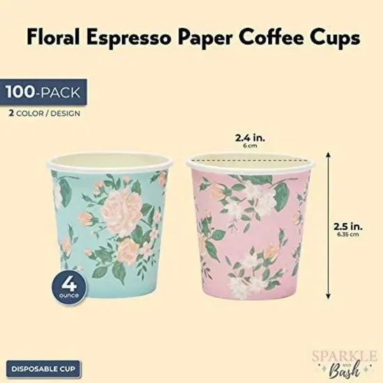 100 Pack 4 Oz Mini Disposable Paper Cups for Espresso, Mouthwash, Tea, Coffee - Floral Multicolor {2}