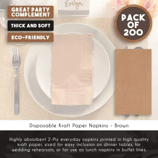 Kraft Party Supplies, Paper Napkins (Brown, 7.8 x 4.4 In, 200 Pack) {4}