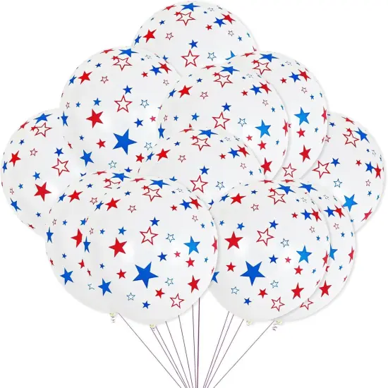 12 Inch Printed Star White Balloons, 50 Pcs Printed Blue Red Star Latex Balloon for 4th of July Decorations Happy Birthday Festival Anniversary Independence Day Decoration Baby Shower Party Supplies {1}