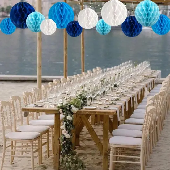 12Pcs White Blue Paper Honeycomb Flower Balls 6'' 8'' 10'' Decorative Tissue Honeycomb Balls Paper Pom Poms Hanging Flower Balls Craft Kit for Wedding Nursery Room Home Party D&eacute;cor {5}
