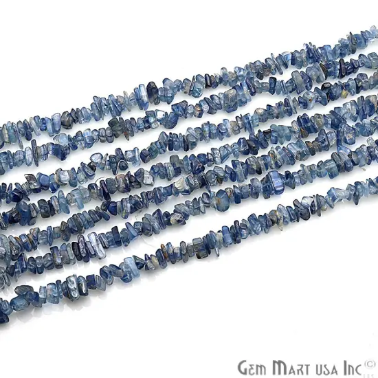 Natural Chip Beads, 34 Inch, Genuine Chip Strands, Drilled Strung Nugget Beads, 3-7mm, Polished, GemMartUSA (70001) Kyanite {1}