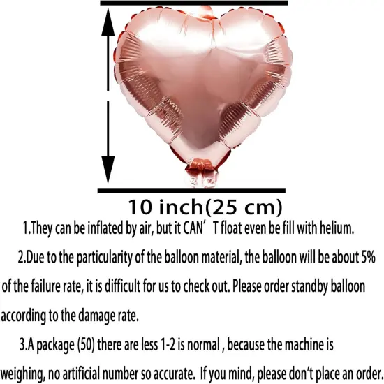 Rose Gold Heart Foil Mylar Balloons - Valentines Day Party Wedding Bachelorette Anniversary Birthday Bridal Shower Party Favors Balloons Decorations, 50pc {4}