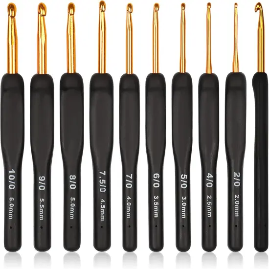 Black Gold Crochet Hooks Needles for Arthritic Hands, 2.0-6.0mm Crochet Hook Set Ergonomic Soft Grips Knitting Hook for Crochet Yarn Craft, Aluminum Knitting Crochet Supplies Kit {1}