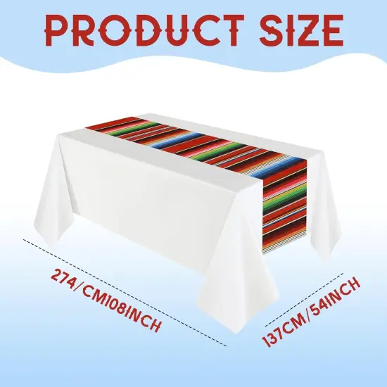 Mexican Fiesta Tablecloth 54 x 108'' Party Plastic Tablecloth Striped Table Cover for Mexican Fiesta Party Decorations(White Background, 6 Pcs) {2}