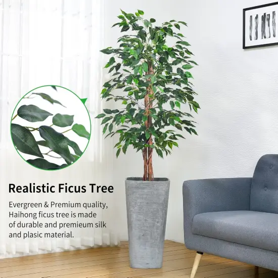 2Packs 4FT Artificial Ficus Tree, Fake Plants with Sturdy Plastic Nursery Pot,Faux Ficus Trees for Home Office Living Room Indoor Outdoor Decor Perfect Housewarming Gift (4FT-2Packs) {2}