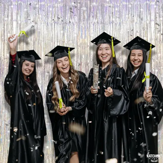 Iridescent Silver Backdrop Curtain - XtraLarge, 3.2x8 Feet Pack of 2 | Silver Fringe Backdrop | Silver Streamer Backdrop, Iridescent Ramadan Decorations for Home | Graduation Decorations {2}