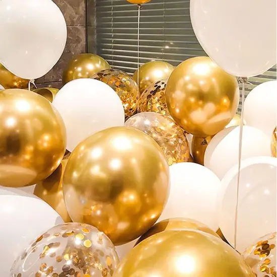 White and Gold Confetti Latex Balloons, 50 Pack 12 inch gold and white Party Balloons with Ribbons for Birthday Graduation Wedding Bridal Shower Party Decoration {4}