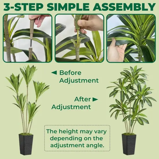 6FT Artificial Dracaena Silk Tree with Black Planter - Real Touch Fake Plant for Home & Office Decor, Faux Yucca Indoor Floor Tree {5}