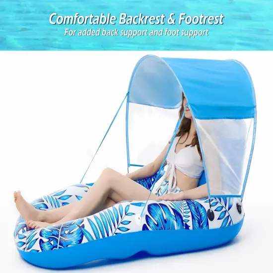 Pool Floats with Canopy - Inflatable Pool Float Adult Lounger Floaties Raft Floating Chair for Swimming Pool Lake Water Lounge Float with Cup Holders Beach Pool Party Toys for Adults {2}