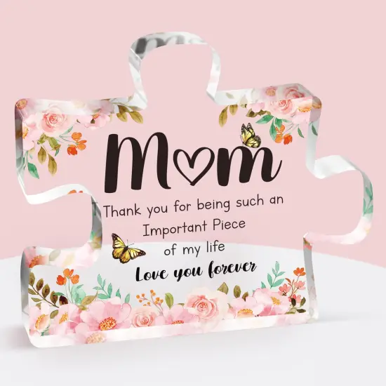 Mothers Day Gifts for Mom - Delicate Mom Birthday Gifts from Daughter Son - Engraved Acrylic Block Puzzle Piece 3.9 x 3.3 inch - Mothers Day Christmas Birthday Gifts for Mom, Ideas {1}