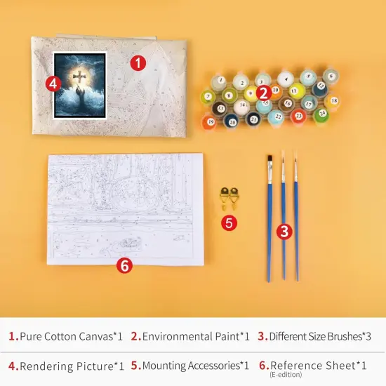 Jesus Paint by Numbers Kits Glowing Cross Paint by Number Wall Art Decor DIY Stormy Ocean Waves Paint by Numbers Crafts with Brushes Kits Hand Glowing Cross Artwork 16x20 in (Frameless) {4}