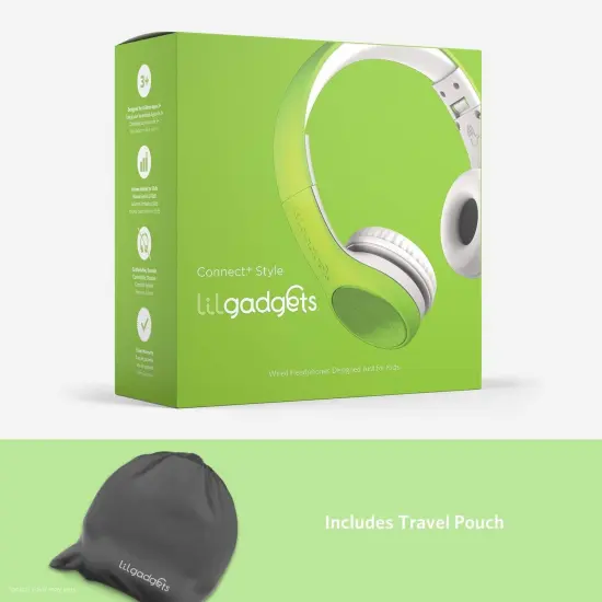 LilGadgets Connect+ Style On-Ear Kids Headphones with Microphone - SharePort Technology, SoftTouch Padding, Detachable Cable, Noise Reduction, Durable & Adjustable - Green, Ages 3-14 {7}