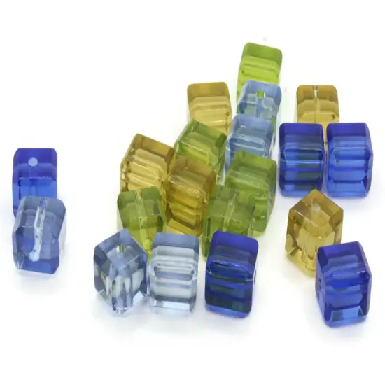 20 10mm Mixed Color Glass Cube Beads {6}
