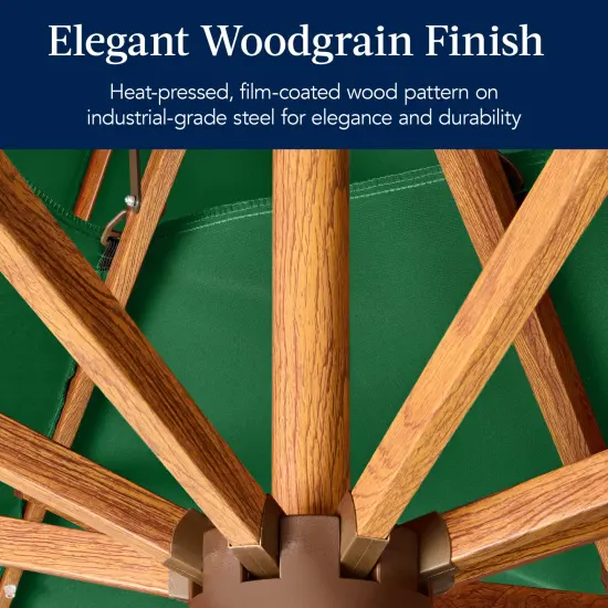 Best Choice Products 10ft Square Woodgrain Pattern 2-Tier Outdoor Solar LED Cantilever Umbrella w/ Base Green {3}