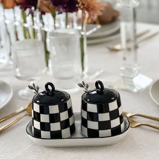 Chic Checkered Porcelain Coffee & Sugar Jars {2}