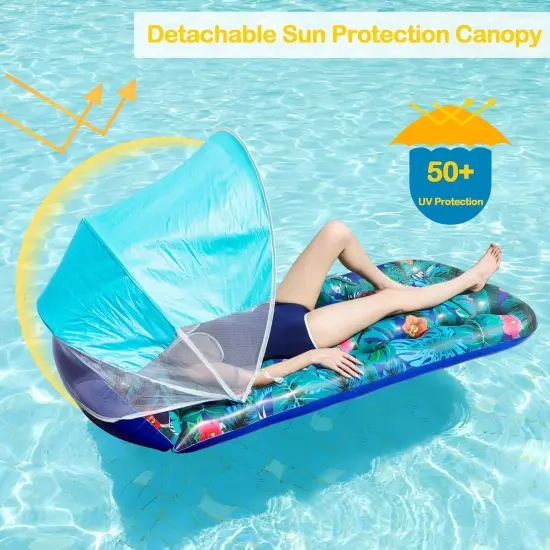Pool Floats with Canopy Adults - 2 Pack Large Pool Lounger Float with Headrest, Shade, Inflatable Pool Float Raft for Sunbathing Water Lounge Floaties Pool Parties {2}