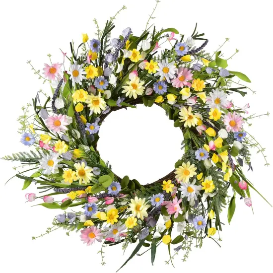 Summer Floral Artificial Daisy Wreath 24Inch Front Door Wreath with Colorful Daisy Summer Wreaths {1}