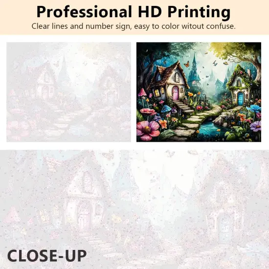 Flowers Paint by Number for Adult, Fairy Garden Painting by Number Kits On Canvas, DIY Tiny Houses Oil Painting Acrylic Paints, Frameless Paint by Numbers {2}