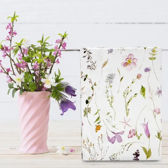 Spring Wild Floral Wrapping Paper -Mini Roll- 17 Inch x 32.8 Ft Watercolor Wildflowers Gift Wrap Paper Spring Art Paper for Birthday Wedding Bridal Baby Shower Mother's Day DIY Craft {4}