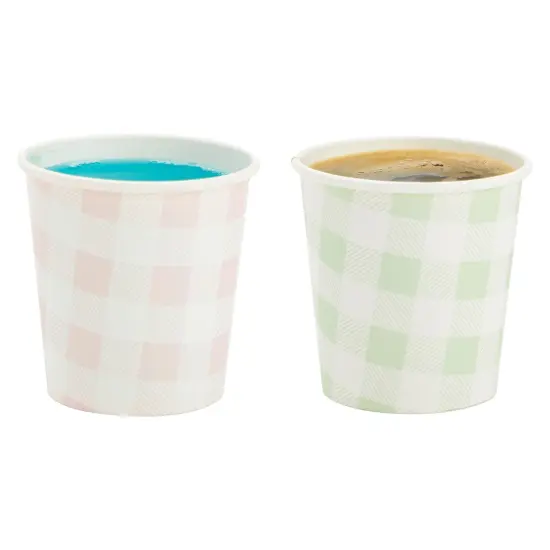 100 Pack 4 Oz Mini Disposable Paper Cups for Espresso, Mouthwash, Tea, Coffee - Gingham Pastel Multicolor {6}
