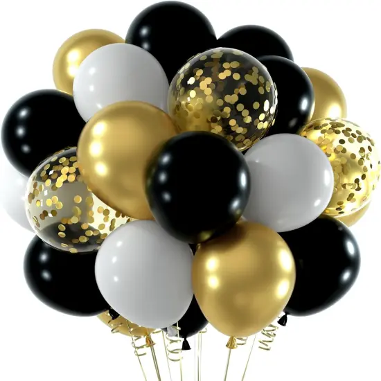 Black and Gold Confetti Balloons 60pcs {1}