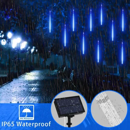 10Pcs Solar Meteor Shower Lights Outdoor - Waterproof LED String Lights with Remote, IP65 for Garden, Christmas, Wedding, Party Decor {4}