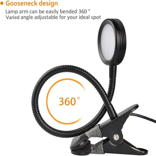 LEPOWER Clip on Light/Reading Lights/Book Lights/Desk Lamp Color Changeable/Night Light Clip on for Desk, Bed Headboard and Computers, Adapter Included (Black) {4}