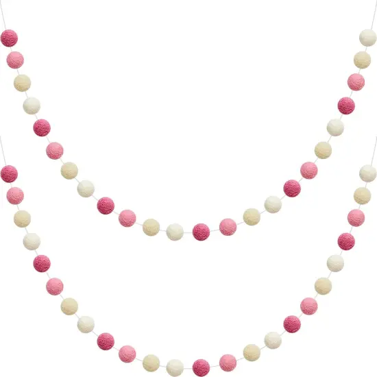 2 Pieces Wool Felt Rainbow Ball Garland Colorful Pom Pom 6.5 ft Long 24 Ball Garland for Easter Mardi Gras Halloween Thanksgiving Xmas Black History Month (Pink,Light Pink,Beige,White) {1}