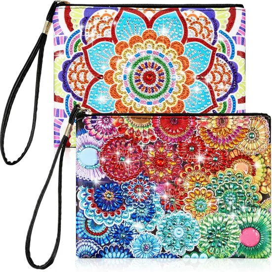 2 Pcs Diamond Painting Purses 5D DIY Diamond Painting Handbag Art Wristlet Clutch Bag for Women Makeup Gift (Elegant) {1}