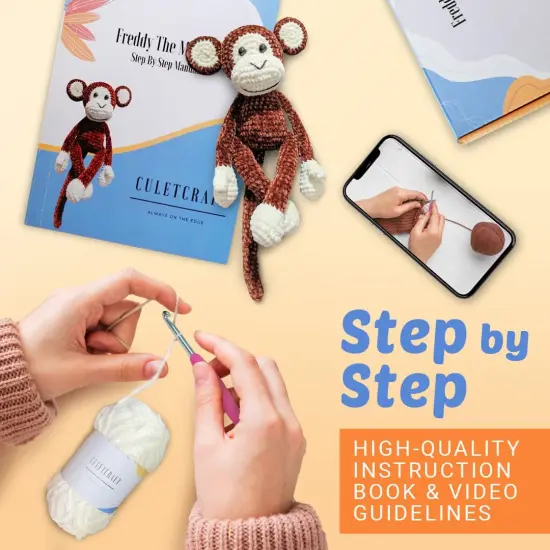Crochet Kit for Beginners Adults, Freddy The Monkey DIY Crochet Animal Kit for Beginners, Learn to Crochet with Step-by-Step Instruction Book, Beginner Crochet Kit for Adults and Kids {3}