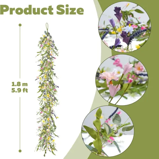 6FT Flower Summer Floral Garland Artificial, Faux Daisy and Lavender Flower Garland Hanging Vinse Summer Floral Fake Garland {3}