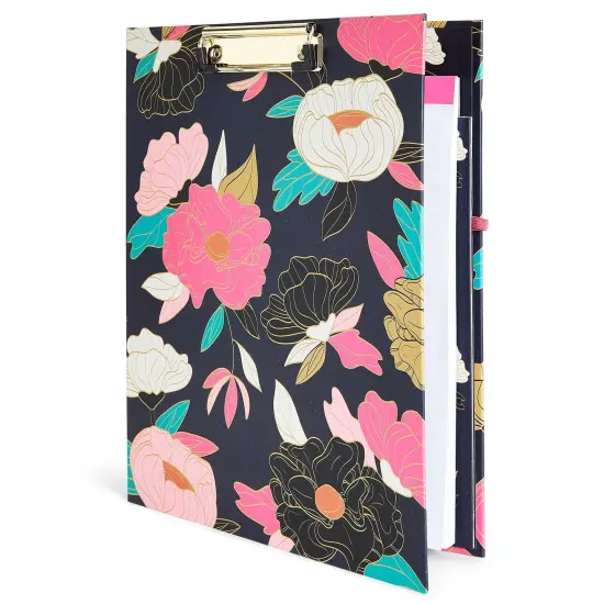 Floral Clipboard Folio with Notepad, Low Profile Clip and Interior Storage Pocket, Cute Clipfolio Business Folder (13 x 9 In) Black {6}
